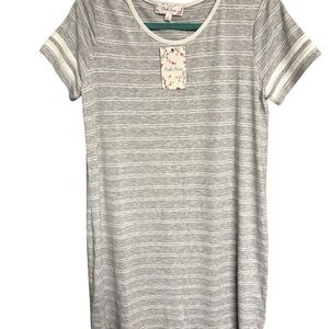 Pink Rose Gray and White Striped Top